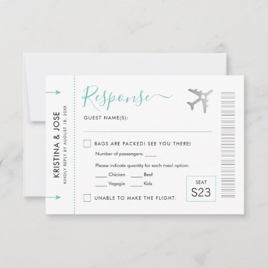 Pass Silver Plane Ticket Destination RSVP Kaartje (Voorkant)