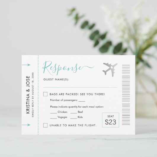 Pass Silver Plane Ticket Destination RSVP Kaartje (Staand voorkant)