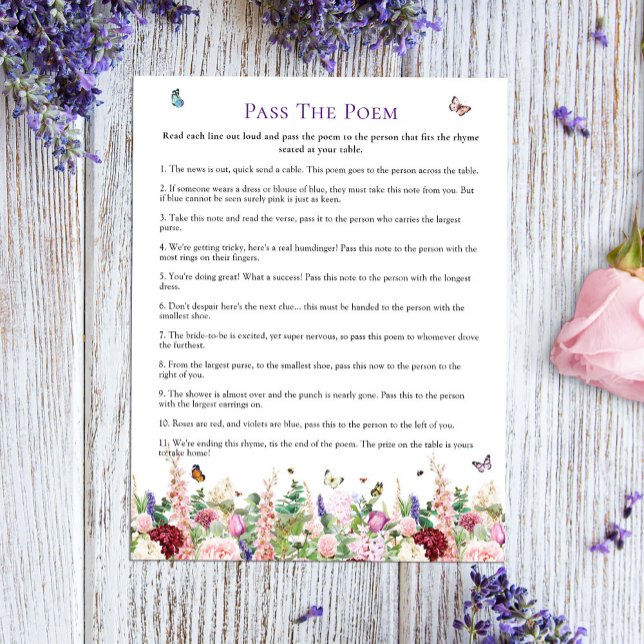 Pass The Poem Floral Butterfly Bridal Shower Game (Creator heeft geüpload)