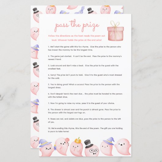 Pass the Prize Baby shower Game - Pink Ghost Boo (Voorkant / Achterkant)