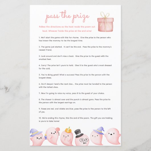 Pass the Prize Baby shower Game - Pink Ghost Boo (Voorkant)