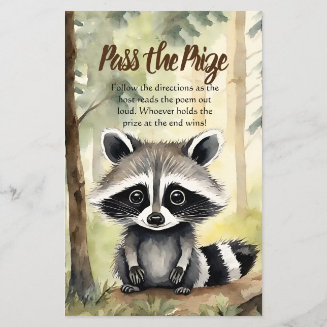 Pass the Prize Game Baby Raccoon Baby shower (Achterkant)