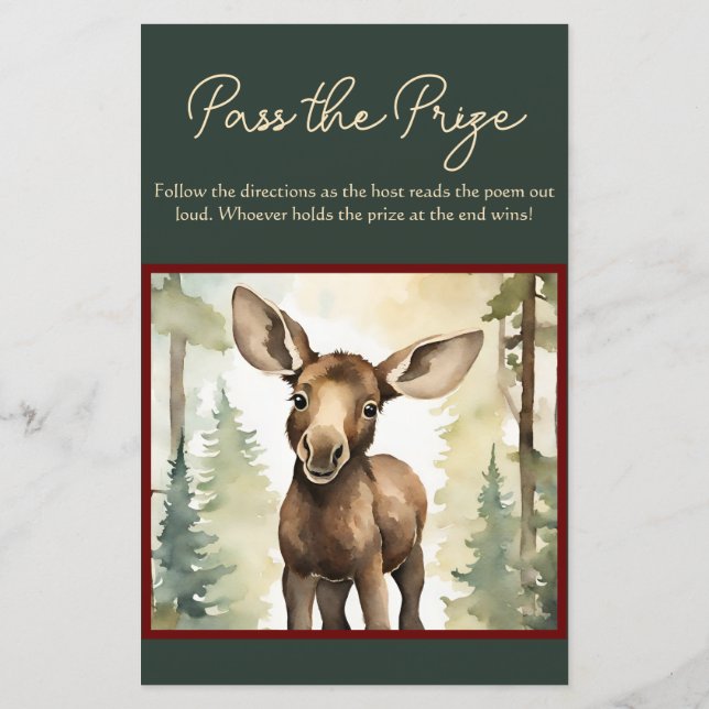 Pass the Prize Game Schattige Moose Baby shower (Achterkant)