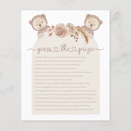 Pass the Prize Twins Teddy Bear Baby shower Game (Voorkant)