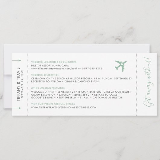 Pass Ticket Destination Soft Green Invita Kaart (Achterkant)