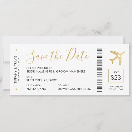 Pass-ticket waarop de datum Gold Plane-Kaart is op Aankondiging (Voorkant)