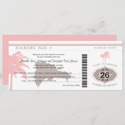 Pass to Dominican Republic Brown & Pink Kaart (Voorkant / Achterkant)