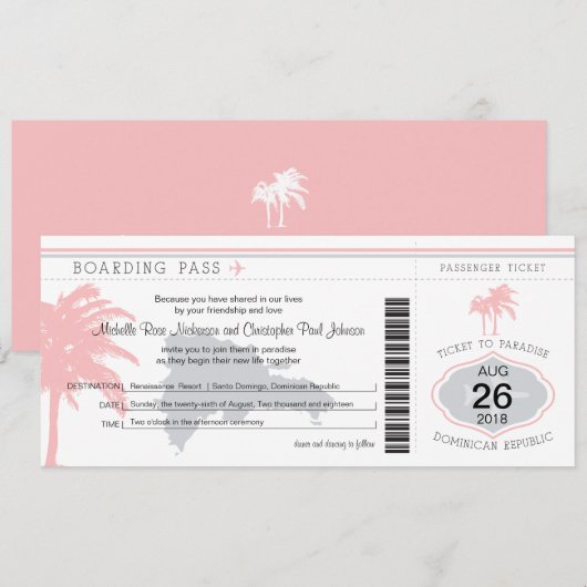Pass to Dominican Republic Wedding Kaart (Voorkant / Achterkant)