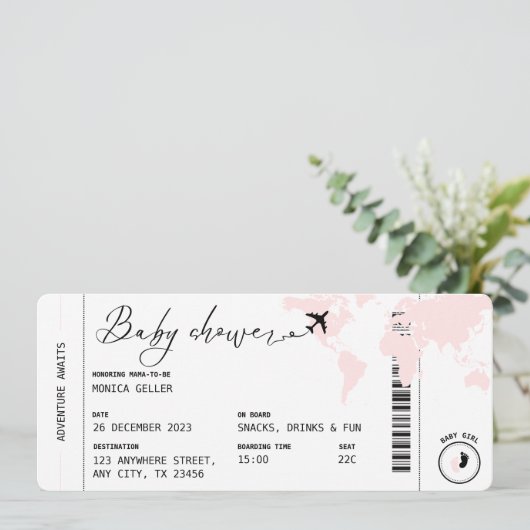 Pass Travel Modern Pink Girl Baby shower Kaart (Staand voorkant)