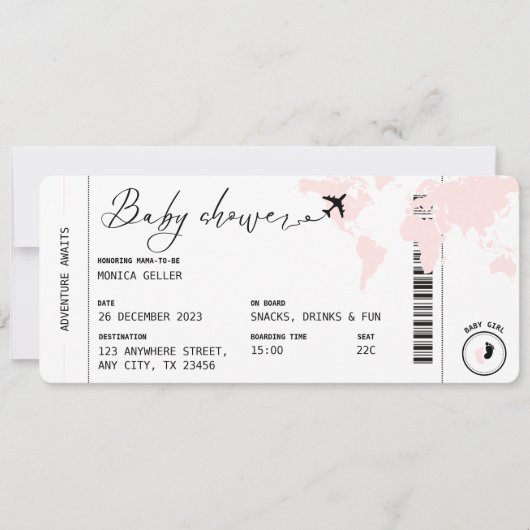 Pass Travel Modern Pink Girl Baby shower Kaart (Voorkant)