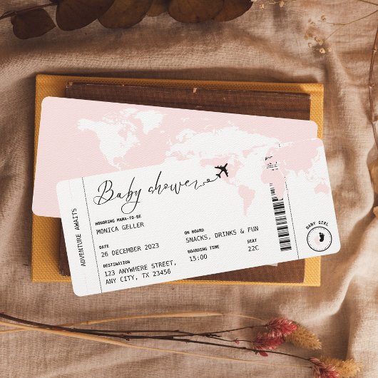 Pass Travel Modern Pink Girl Baby shower Kaart
