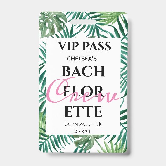 PASS van de Tropische Greenery Palm Bachelorette P Badge (Voorzijde)
