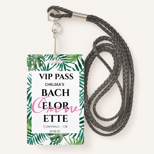 PASS van de Tropische Greenery Palm Bachelorette P Badge (Voorkant met draagriem)
