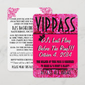 PASS voor roze Bachelorette Party VIP Kaart (Voorkant / Achterkant)