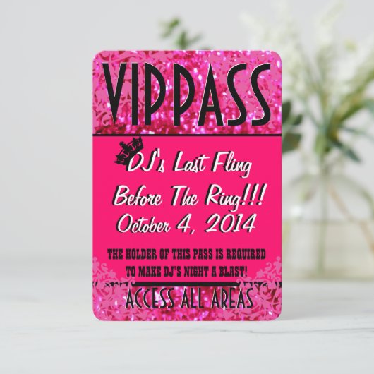 PASS voor roze Bachelorette Party VIP Kaart (Staand voorkant)