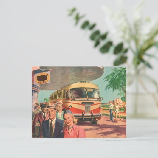  passagiers op vakantie bij de busdepot briefkaart (Staand voorkant)