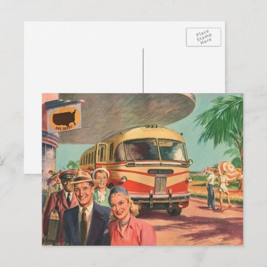  passagiers op vakantie bij de busdepot briefkaart (Voorkant / Achterkant)