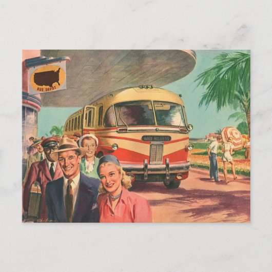  passagiers op vakantie bij de busdepot briefkaart (Voorkant)