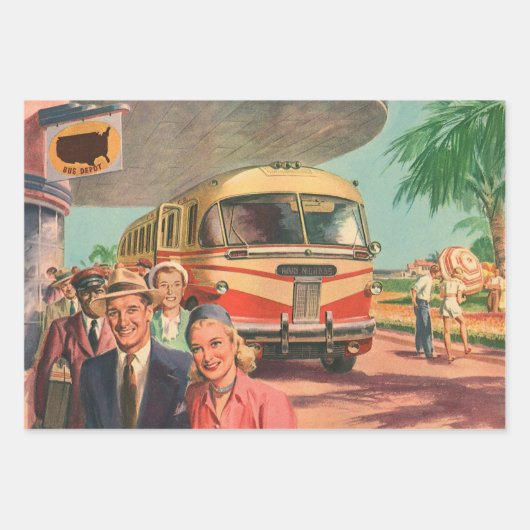  passagiers op vakantie bij de busdepot inpakpapier vel (Voorkant 2)