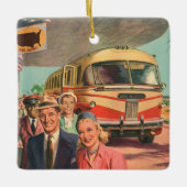 passagiers op vakantie bij de busdepot keramisch ornament (Voorkant)