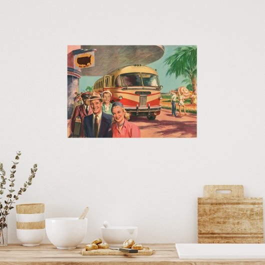  passagiers op vakantie bij de busdepot poster (Keuken)