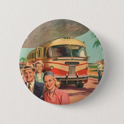  passagiers op vakantie bij de busdepot ronde button 5,7 cm (Voorkant)