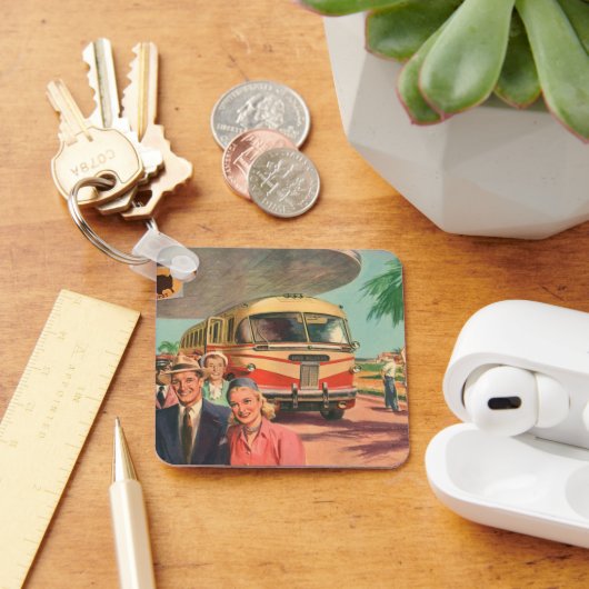  passagiers op vakantie bij de busdepot sleutelhanger (Bureau)