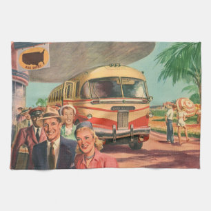 passagiers op vakantie bij de busdepot theedoek