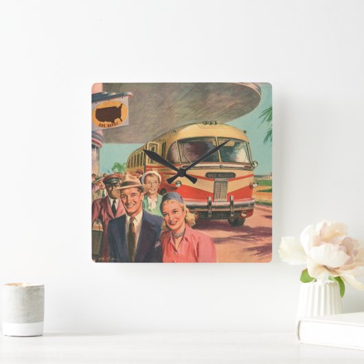  passagiers op vakantie bij de busdepot vierkante klok (Huis)