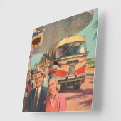  passagiers op vakantie bij de busdepot vierkante klok (Hoek)