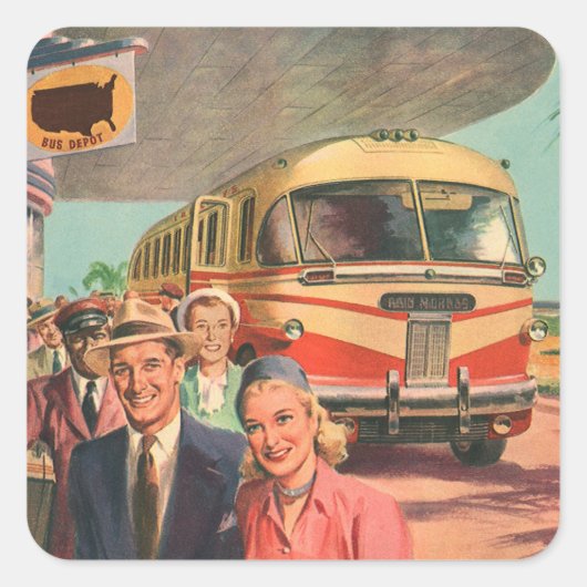  passagiers op vakantie bij de busdepot vierkante sticker (Voorkant)