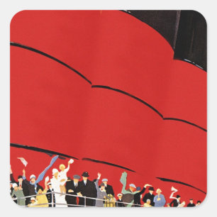 Passagiers van cruiseschip zwaaien vaarwel vierkante sticker