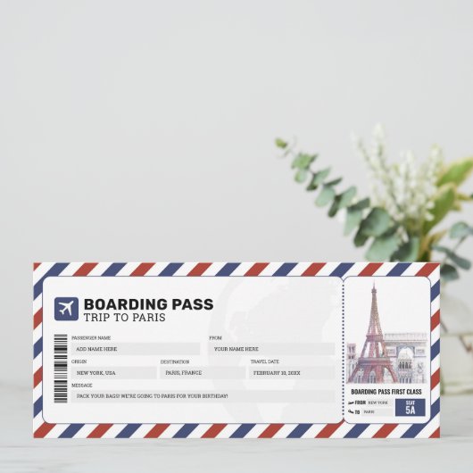 Passagiersreisbiljet voor instapkaarten in Parijs Kaart (Staand voorkant)