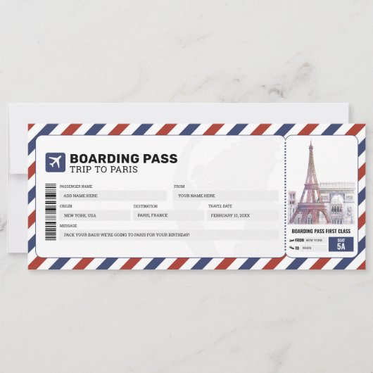 Passagiersreisbiljet voor instapkaarten in Parijs Kaart (Voorkant)