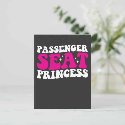 Passagiersstoel Prinses Meisje Auto Groovy Retro Uitnodiging Briefkaart (Staand voorkant)