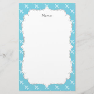 Passagiersvliegtuig Silhouetpatroon Blauw Briefpapier