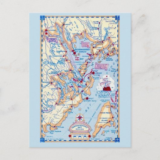 Passamaquoddybaai Maine Briefkaart (Voorkant)
