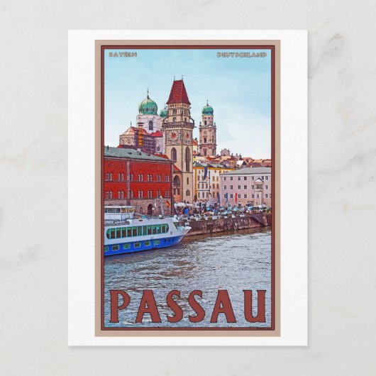 Passau - Donau Waterfront Briefkaart (Voorkant)