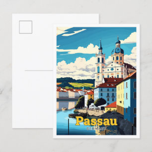 Passau Duitsland Reizen Kunst Vintage Illustratie Briefkaart