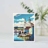 Passau Duitsland Reizen Kunst Vintage Illustratie Briefkaart (Staand voorkant)