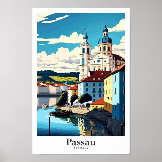 Passau Duitsland Reizen Kunst Vintage Illustratie Poster (Voorkant)