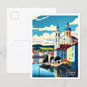 Passau Duitsland vintage reisillustratie Briefkaart