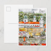Passau Duitsland vintage reizen waterverf Briefkaart (Voorkant / Achterkant)