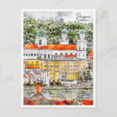 Passau Duitsland vintage reizen waterverf Briefkaart (Voorkant)