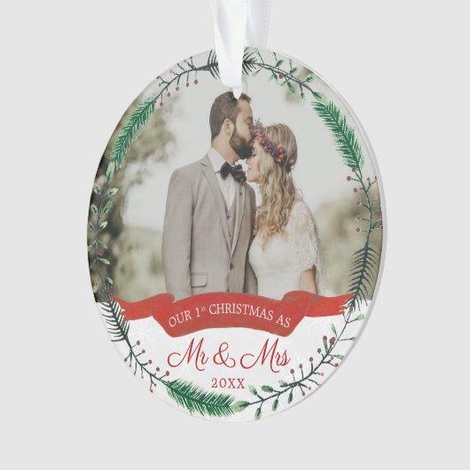 Passen getrouwd 1e getrouwde kerstfoto ornament (voorkant)