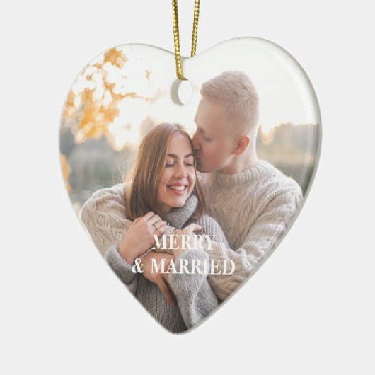 Passen getrouwd 1e Kerst Custom Foto Rustiek Keramisch Ornament (Links)
