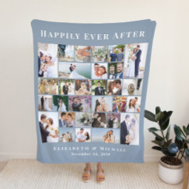 Passen getrouwd 30 Fotocollage Dusty Blue Wedding Fleece Deken