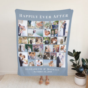 Passen getrouwd 30 Fotocollage Dusty Blue Wedding Fleece Deken