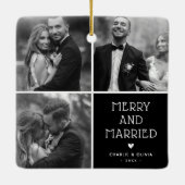 Passen getrouwd 3 x Foto Vrolijk & Getrouwd Kerst Keramisch Ornament (Achterkant)