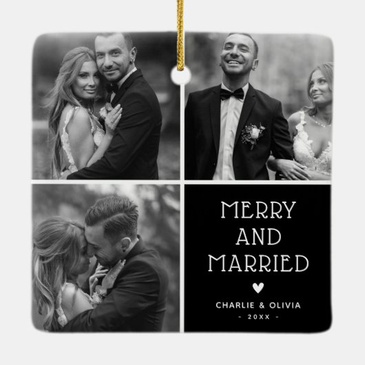 Passen getrouwd 3 x Foto Vrolijk & Getrouwd Kerst Keramisch Ornament (Achterkant)